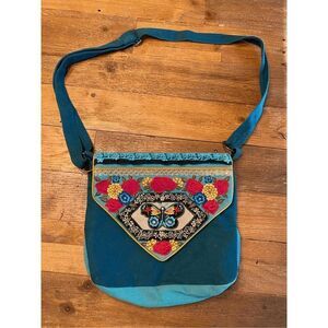 Melody Ross Brave Girl crossbody Handbag blue Embroidery Butterfly Hippy Boho